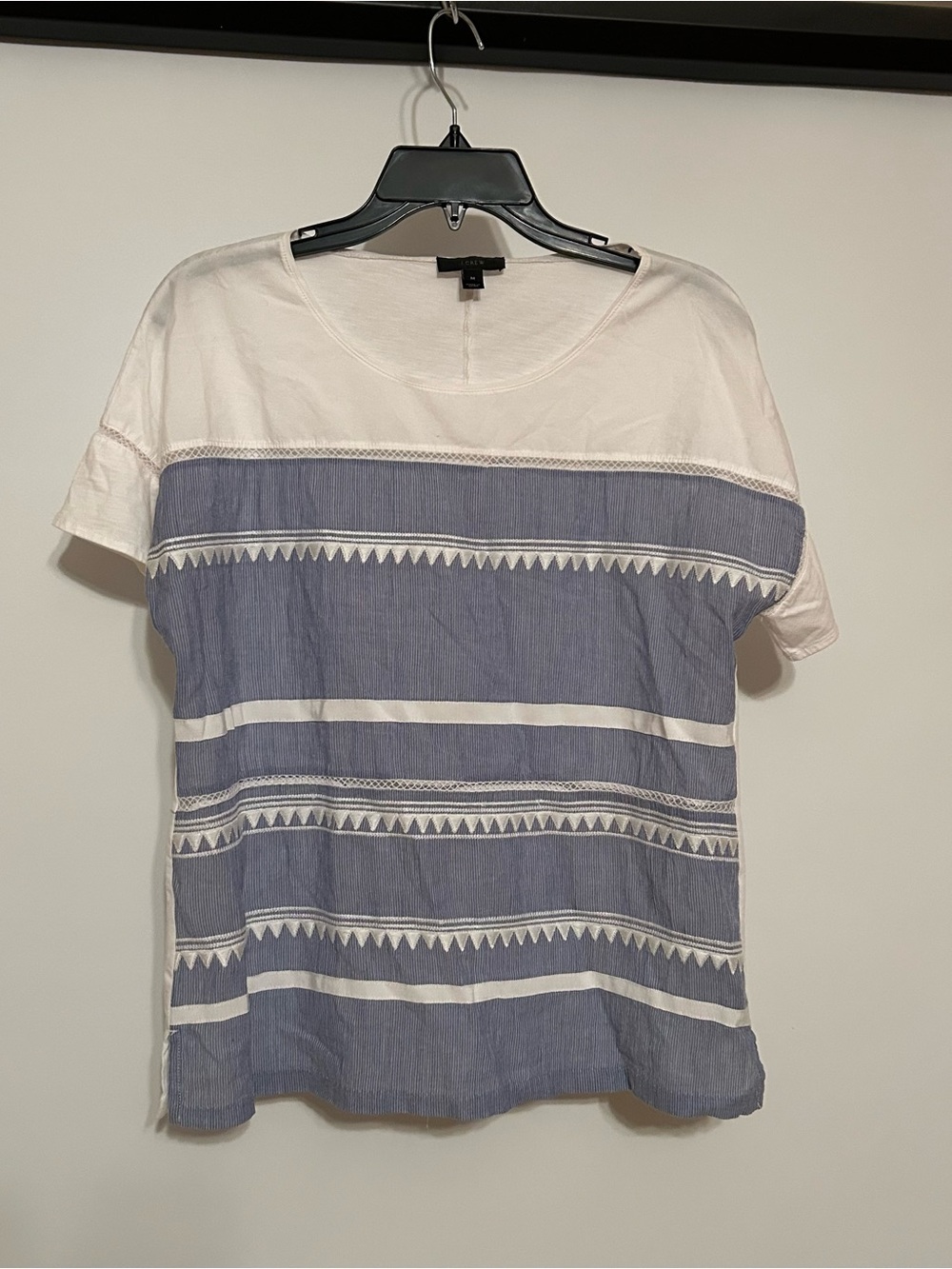 J. Crew White and Blue Striped Short Sleeve Tee